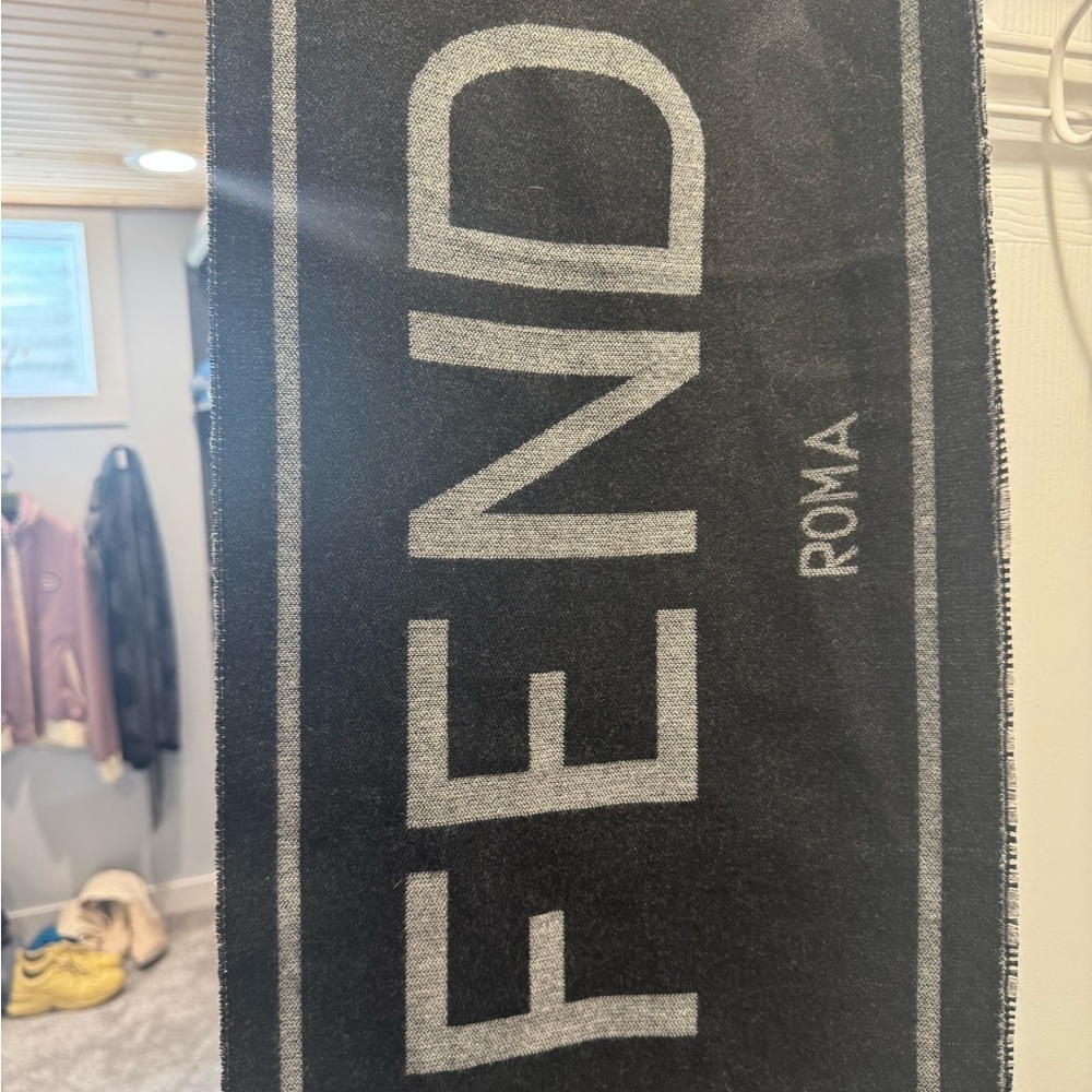 Fendi Black and Gray Logo Scarf